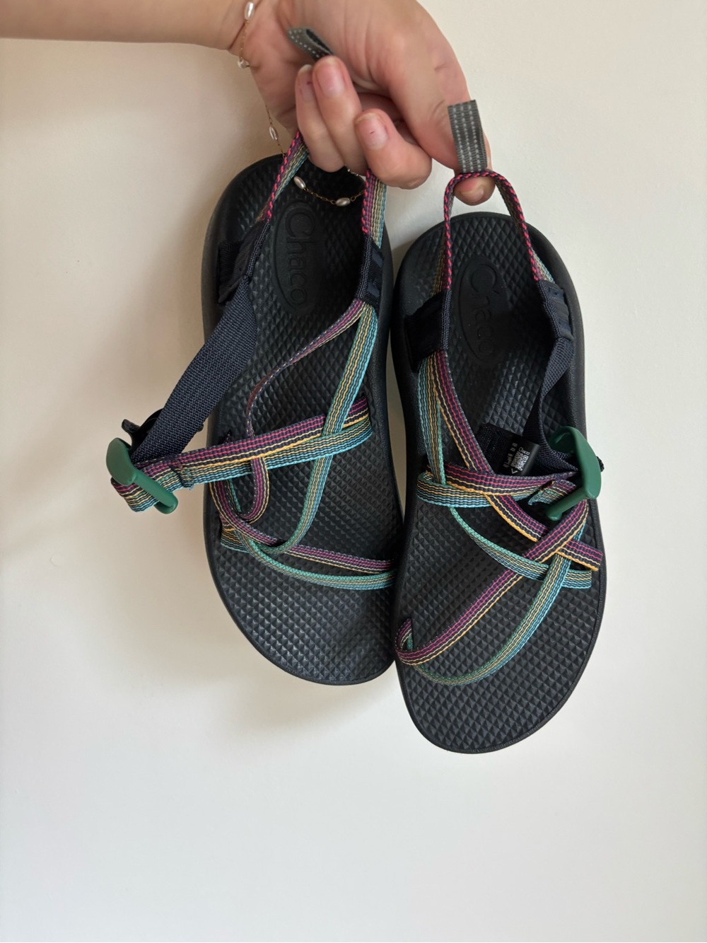 Chaco Women's Sandals with Multicolor Straps on Black Footbed